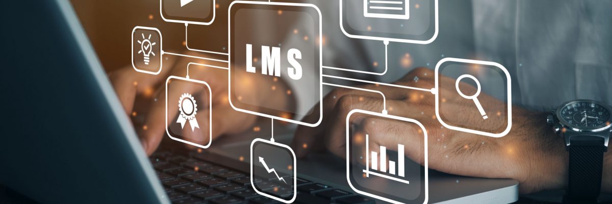 Businessman using a computer to LMS - Learning Management System